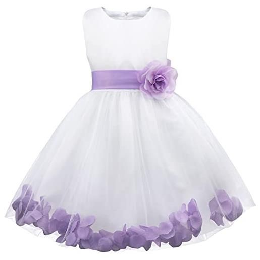 Freebily vestito da cerimonia bambina lungo elegante tulle petali di rosa abito da principessa battesimo abito damigella vestito da sposa matrimonio colorati comunione bianco 2 anni