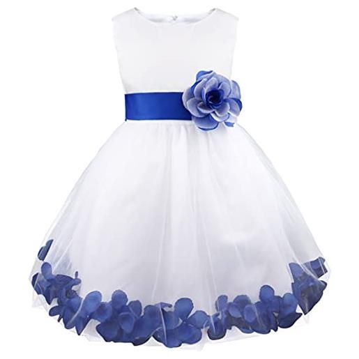 Freebily vestito da cerimonia bambina lungo elegante tulle petali di rosa abito da principessa battesimo abito damigella vestito da sposa matrimonio colorati comunione blu navy 2 anni