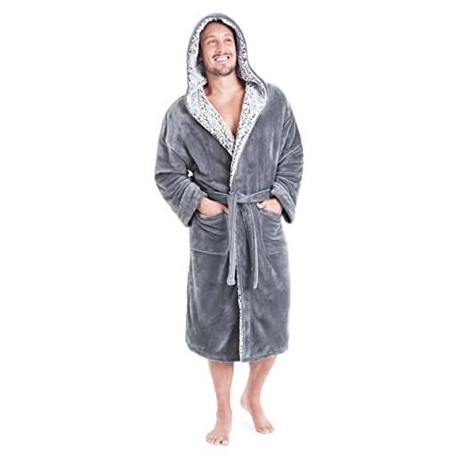 CityComfort vestaglia uomo pile, vestaglia lunga con cappuccio (m, grigio chiaro)