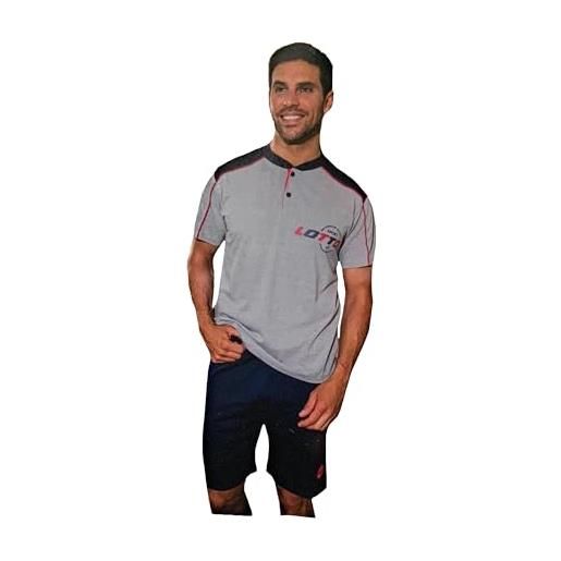 Lotto pigiama uomo corto estivo - t-shirt + pantaloncino - completo sportivo estivo cotone (1013 grigio, 4xl)