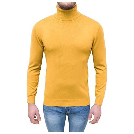 Evoga maglione dolcevita uomo invernale giallo senape pullover maglia a collo alto (xl, giallo senape)