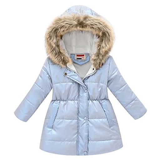 LSHDCER cappotto invernale per ragazzo giacca calda antivento parka giubbotto incappucciato trapuntato cappotto, blu foschia, 140/8-9 anni