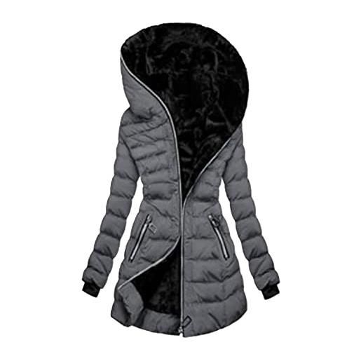 Modaworld cappotto parka invernale da donna elegante pelliccia foderato in pile giacca con cappuccio imbottita invernale di media lunghezza giubbotto donna invernale