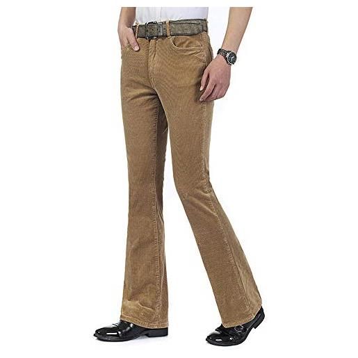 HAORUN pantaloni da uomo in velluto a coste con fondo a campana, slim fit anni '60 anni '70 vintage bootcut pantaloni, cachi, 32w