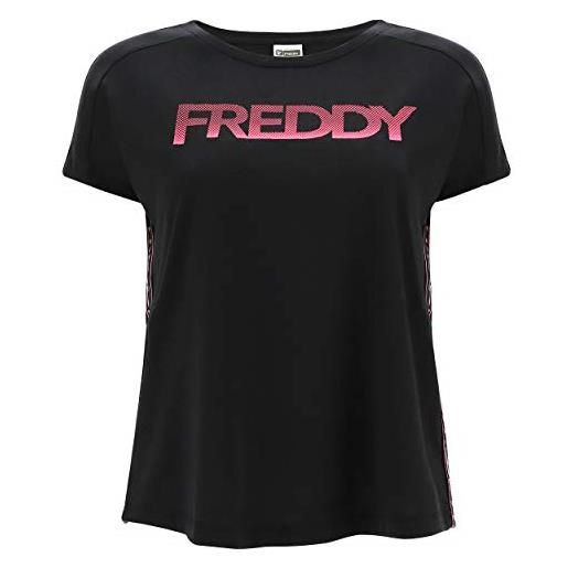 FREDDY - t-shirt fitness comfort con stampe e nastri jacquard, nero, small