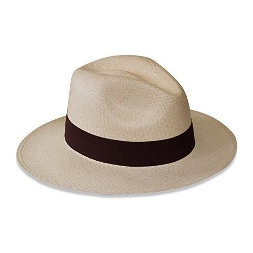 Tumia LAC - cappello panama fedora - versione non arrotolabile - naturale con banda marrone - 62cm