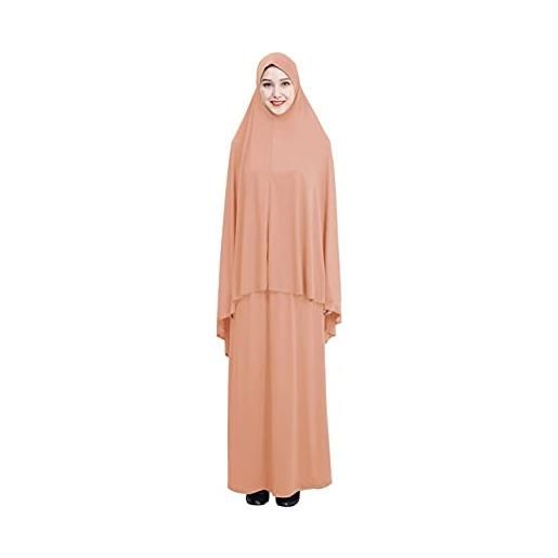 LYDHDY abiti donna lunghi manica ramadan khimar abaya hijab dress due pezzi moda musulmana abiti da preghiera jilbab abito islamico abito donna musulmana (color: shrimp red, size: m)