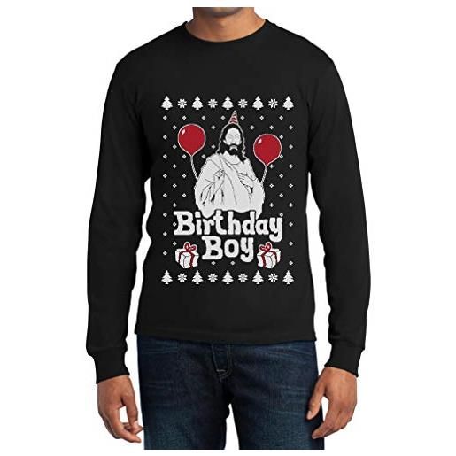 Shirtgeil maglione di natale - gesù birthday boy maglia uomo manica lunga small nero
