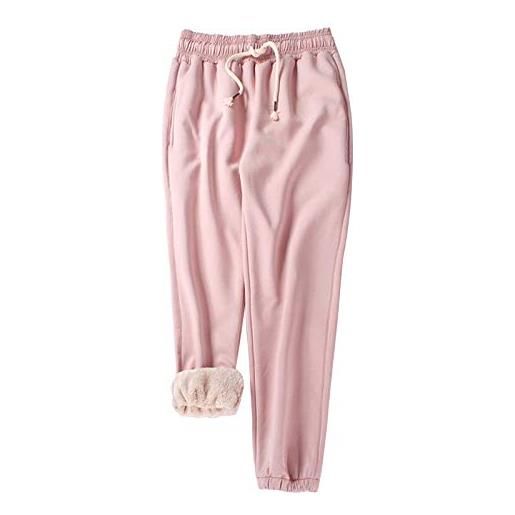 Geagodelia pantaloni donna sportivi imbottiti caldo antivento invernale jogging con tasche (s, rosa)