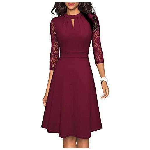 Onsoyours abiti da cocktail donna eleganti lunghi da cerimonia abito donna lungo elegante sera in pizzo maniche lunghe patchwork vestiti a vino rosso s