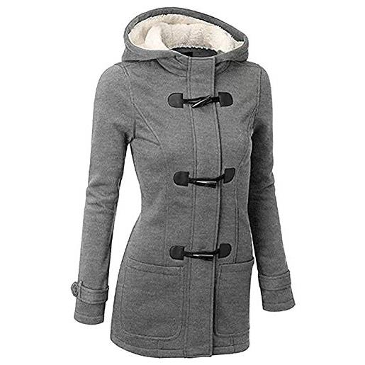 ShangSRS cappotto con cappuccio donna invernale autunno elegante lungo giacca cotone hoodies classico felpa pulsante corno outwear (nero, xl)