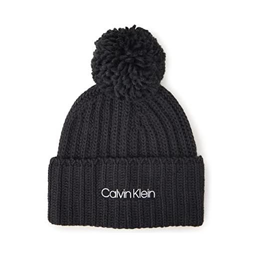 Calvin Klein Jeans calvin klein berretto donna oversized knit beanie w/ pompom con cashmere, nero (ck black), onesize