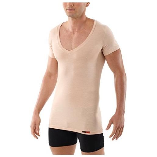 ALBERT KREUZ maglietta intima invisibile color carne/beige da uomo con maniche corte e scollo a v profondo (deep-v) in micromodal elasticizzato, leggerissimo e traspirante 07/xl