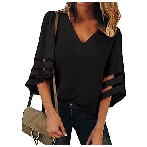 Coloody fashion tops maglietta a manica a 3/4 donna chic casual scollo a v camicia donna con camicetta bluse camicie elegante estiva pullover taglie forti-bianca-m