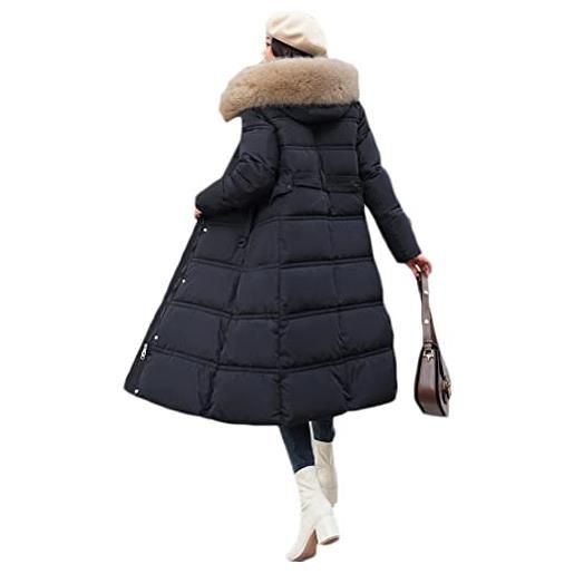 Minetom cappotto invernale da donna piumino faux pelliccia giacca con cappuccio invernale lungo trench giubbotto caldo giubbino parka outwear c2 cachi l