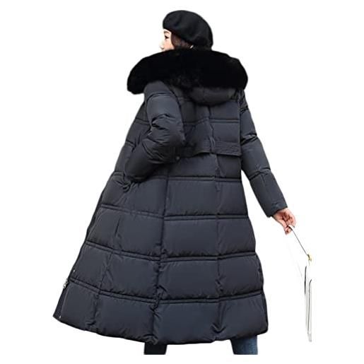 Minetom cappotto invernale da donna piumino faux pelliccia giacca con cappuccio invernale lungo trench giubbotto caldo giubbino parka outwear c1 cachi xl