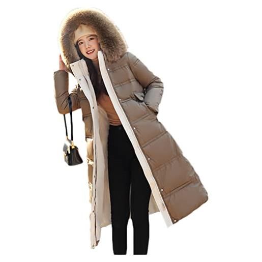 Minetom cappotto invernale da donna piumino faux pelliccia giacca con cappuccio invernale lungo trench giubbotto caldo giubbino parka outwear c2 cachi m