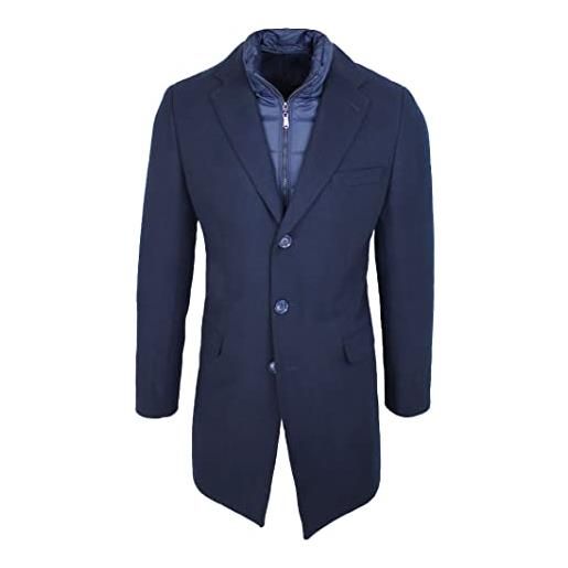 Evoga cappotto uomo sartoriale elegante slim fit invernale giacca soprabito con gilet interno (xxl, a3 nero)