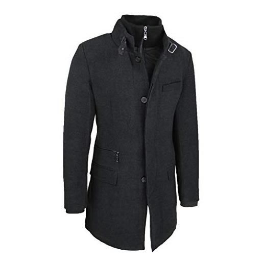 Evoga cappotto uomo sartoriale elegante slim fit invernale giacca soprabito con gilet interno (l, nero)