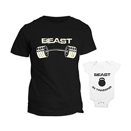 fashwork coppia tshirt e body neonato padre figlio festa del papà beast/beast in training - idea regalo