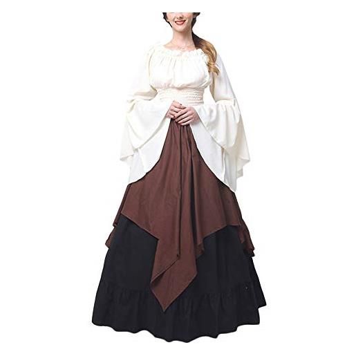 PengGengA donna medievale vestito boho vestito rinascimento retro lungo abito da sposa cosplay costume vestito vittoriano partito vestito marrone m