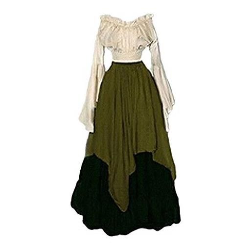PengGengA donna medievale vestito boho vestito rinascimento retro lungo abito da sposa cosplay costume vestito vittoriano partito vestito verde l