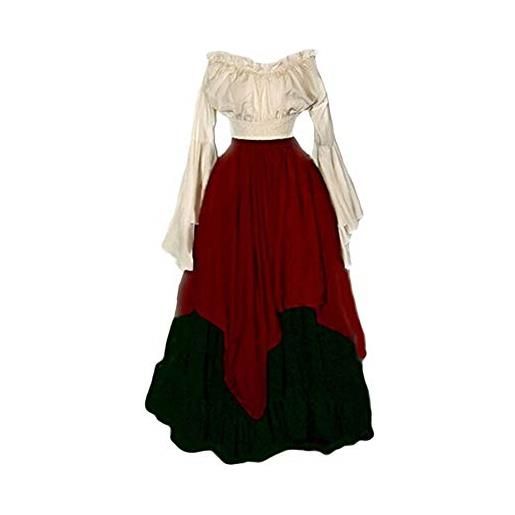 PengGengA donna medievale vestito boho vestito rinascimento retro lungo abito da sposa cosplay costume vestito vittoriano partito vestito rosso 2xl