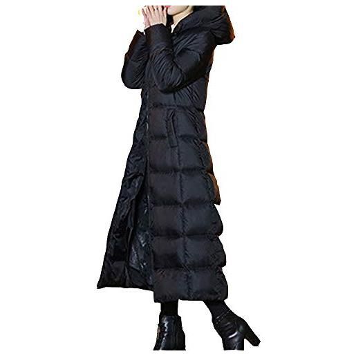 YAOTT piumino lungo ispessito con cappuccio da donna giacche piumino parka cappotto elegante invernale giubbini imbottito piuma cappuccio nero m