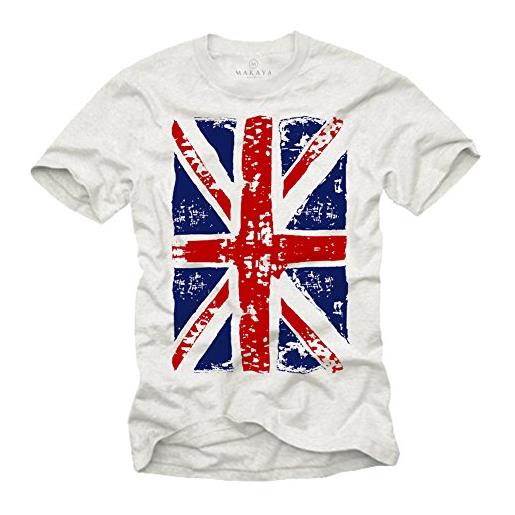 MAKAYA maglietta uk uomo union jack t-shirt bandiera inglese bianco xxxl