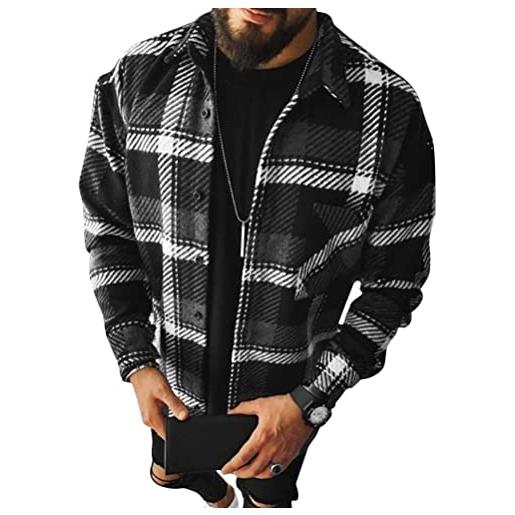 Minetom camicia da uomo in flanella maniche lunghe a scacchi camicia da boscaiolo camicia a quadri camicia casual premium camicia a bianco nero xl