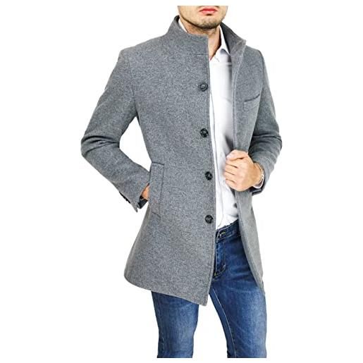 Evoga cappotto giacca uomo sartoriale grigio elegante slim fit collo coreana (xl, grigio)