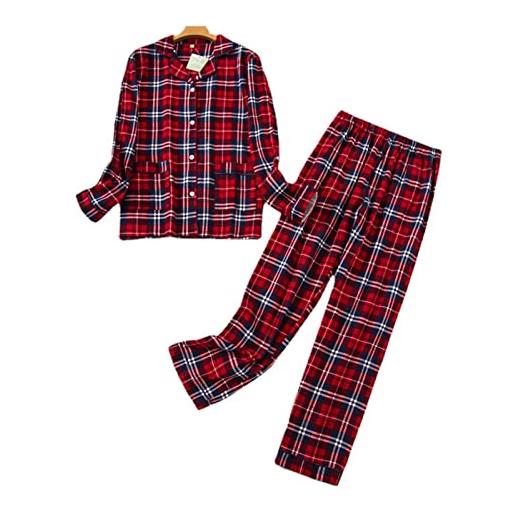 MAOAEAD pigiama da donna set plus size s-3xl flanella cotone abbigliamento per la casa autunno inverno classico plaid stampa indumenti da notte (rosa plaid, 2xl)