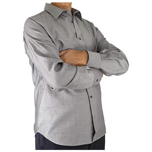 Joyful j26 camicia uomo 100% cotone regular fit herringbone grigio manica lunga (44)