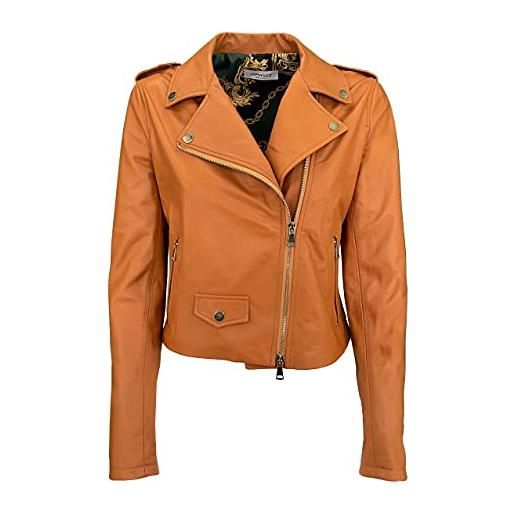 JOPHY & CO. giacca corta donna vera pelle moto vintage con tasche e cerniere (cod. 207939 & 207968) (nero (cod. 186853), m)