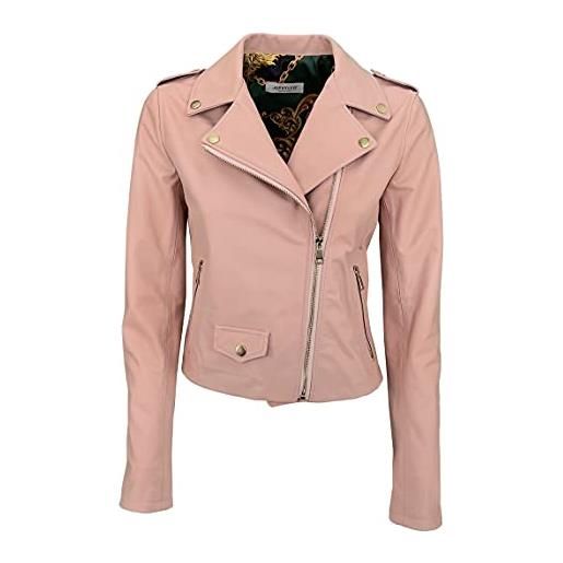 JOPHY & CO. giacca corta donna vera pelle moto vintage con tasche e cerniere (cod. 207939 & 207968) (rosa (cod. 188468), 2xl)