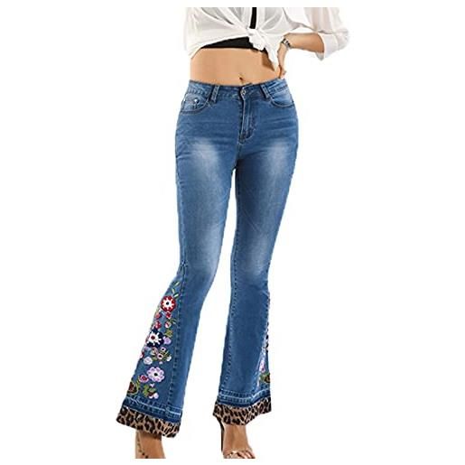 Suncolour jeans ricamati da donna pantaloni svasati moda donna pantaloni larghi sottili ricamati margherita jeans a zampa d'elefante