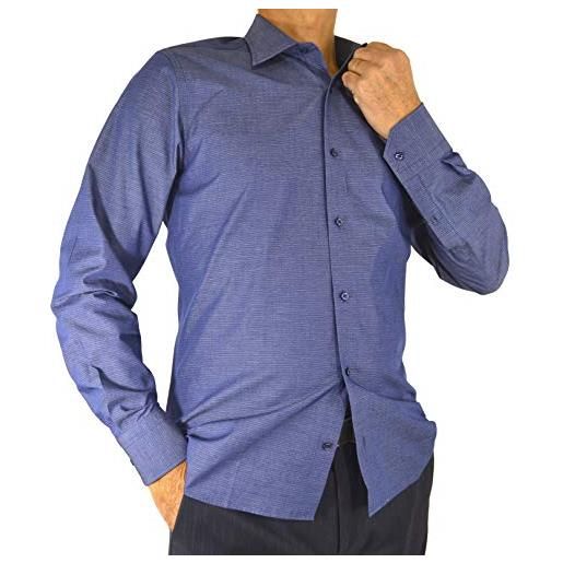 E. MECCI m37 camicia uomo 100% cotone slim fit armaturato blu con righe orizzontali manica lunga (42)