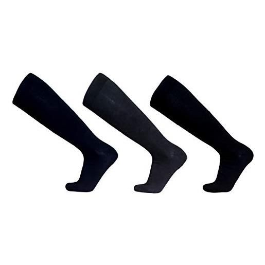 calze college 12 paia calze lunghe in cotone caldo elasticizzato, confortevoli e rinforzate su punta e tallone |taglie 39/42 e 43/46 | prodotto italiano (39/42, nero/blu/grigio)