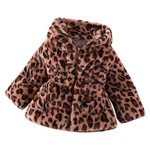 FYMNSI neonata bambina cappotti da inverno faux pelliccia ragazze cappotto con cappuccio per orecchie giacche da manica lunga morbido caldo abbigliamento giacca del mantello marrone leopardo 2-3 anni