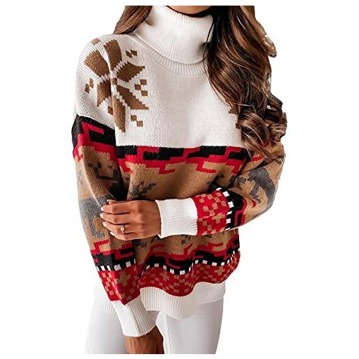 Loalirando maglione di natale da donna elegante maglia donna invernale natalizia manica lunga girocollo caldo pullover (d-rosso, large)