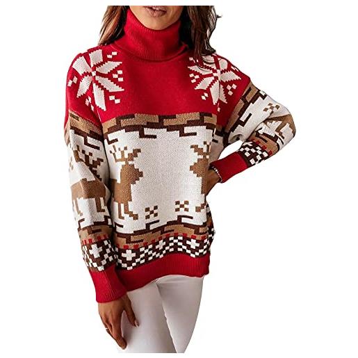 Loalirando maglione di natale da donna elegante maglia donna invernale natalizia manica lunga girocollo caldo pullover (d-bianco, large)