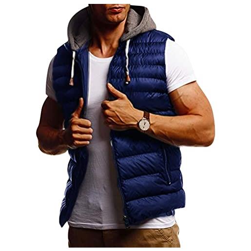 Oanviso giubbino smanicato uomo gilet imbottito con cappuccio e zip giacca sportiva cappuccio regolabile tasca con cerniera casual caldo elegante invernale multicolori a blu navy xl