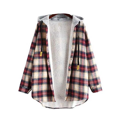 Onsoyours camicia da donna in stile casual da boscaiolo plaid flanella a quadri camicia imbottita da lavoro di cotone cappotto invernale i bianco xs