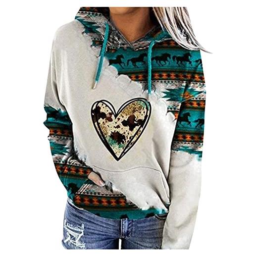 PINDUO itisme felpa donna con cappuccio taglie forti sciolto casual felpe donne stampa etnica western vintage moda hoodies ragazza manica lunga università leggera pullover sweatshirt elegante classic marca