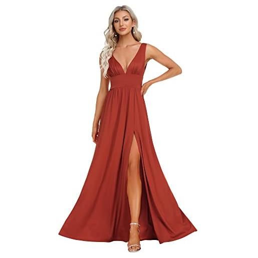 Ever-Pretty vestiti da cerimonia da donna alta elasticità scollo a v linea ad a con spacco stile impero arancione 40