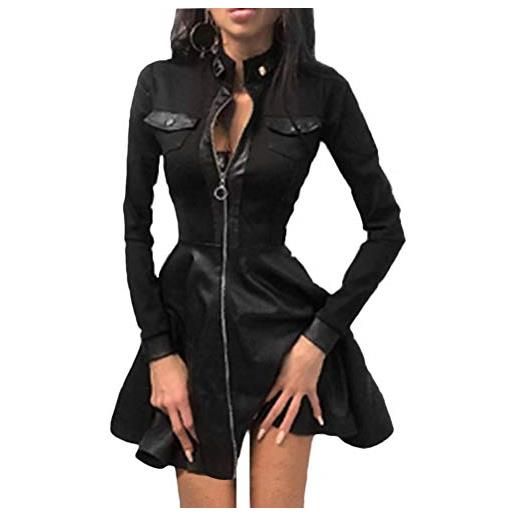 Onsoyours sexy vestiti donna hot curvy in pelle elasticità miniabito da festa senza maniche bodycon clubwear con cerniera a nero l