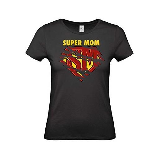 DND DI D'ANDOLFO CIRO maglia donna super mom (stile superman) bianca - nera - blu - regalo festa della mamma o compleanno (xl, nero)