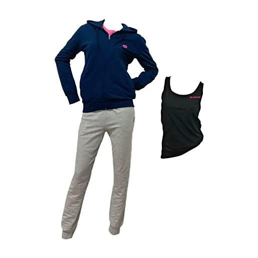 Lotto tuta donna invernale completa con zip intera, tuta donna in felpa garzata con t-shirt in omaggio (maglia bordeaux/pantalone blu/ss blu, l)
