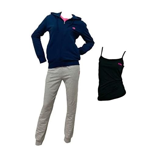 Lotto tuta donna invernale completa con t-shirt in omaggio, tuta donna in felpa garzata con zip intera (maglia nero+pantalone nero+ss grigio, m)