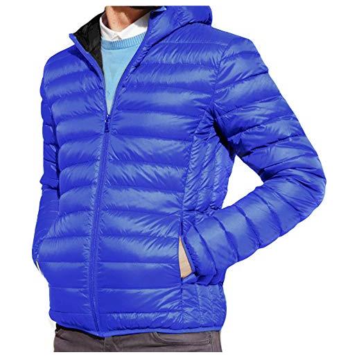 GUSTO giacca invernale giaccone uomo vera piuma piumino con cappuccio outdoor casual (bluette-black, xxl-xxxl)